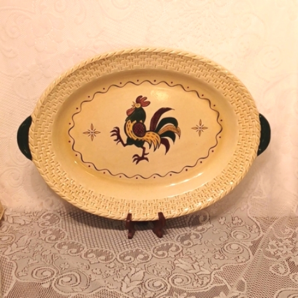 Rooster/Country Oval Platter By Poppytrail - Metlox